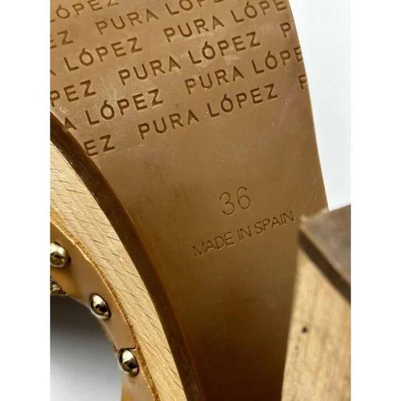 Pura Lopez Size 36 Studded Heeled Sandals Pumps Platform Wooden Chunky Heel Shoe - Picture 8 of 8